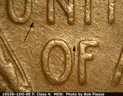 Die-stage B marker on 1953D•1DO•003 (1953 Doubled Die Obverse).