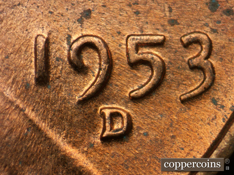 Die-stage B marker on 1953D•1DO•004 (1953 Doubled Die Obverse).