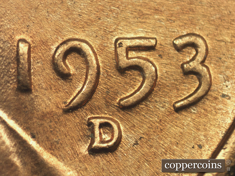 Die-stage B marker on 1953D•1DO•005 (1953 Doubled Die Obverse).