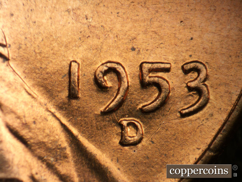 Die-stage B marker on 1953D•1DO•006 (1953 Doubled Die Obverse).