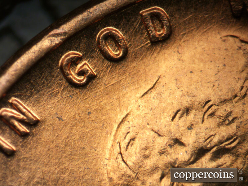 Die-stage B marker on 1953D•1DO•006 (1953 Doubled Die Obverse).