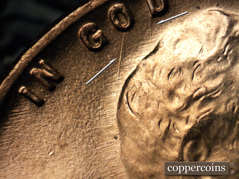 Die-stage B marker on 1953D•1MM•001 (1953 Repunched Mint Mark).