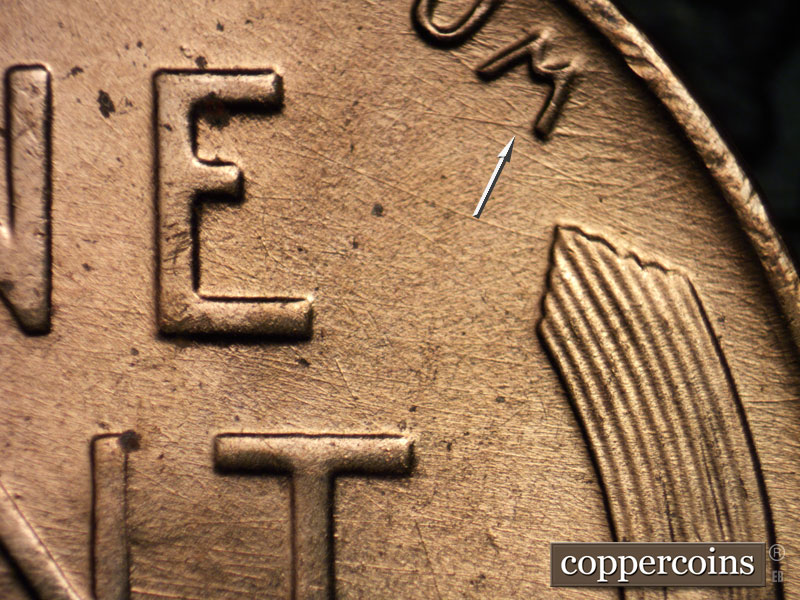 Die-stage B marker on 1953D•1MM•001 (1953 Repunched Mint Mark).