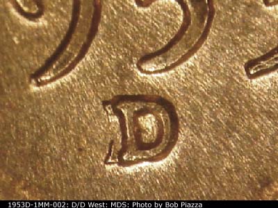 1953 Lincoln cent obverse, CopperCoins die 1953D•1MM•002.