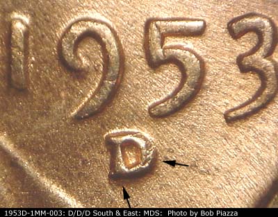 1953 Lincoln cent obverse, CopperCoins die 1953D•1MM•003.