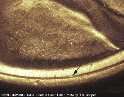 Die-stage C marker on 1953D•1MM•003 (1953 Repunched Mint Mark).