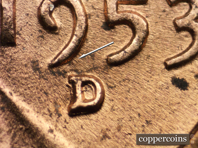 1953 Lincoln cent obverse, CopperCoins die 1953D•1MM•004.