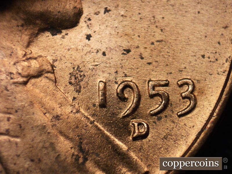 Die-stage C marker on 1953D•1MM•004 (1953 Repunched Mint Mark).