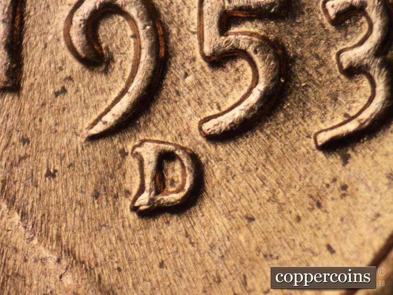 1953 Lincoln cent obverse, CopperCoins die 1953D•1MM•006.