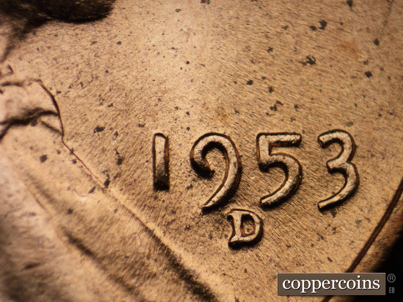 Die-stage B marker on 1953D•1MM•006 (1953 Repunched Mint Mark).