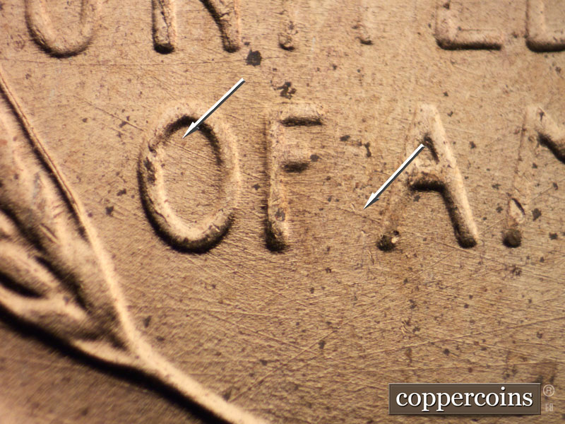 Die-stage B marker on 1953D•1MM•006 (1953 Repunched Mint Mark).