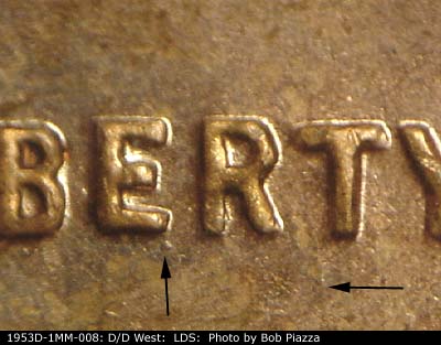 Die-stage C marker on 1953D•1MM•008 (1953 Repunched Mint Mark).