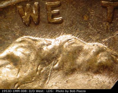 Die-stage C marker on 1953D•1MM•008 (1953 Repunched Mint Mark).