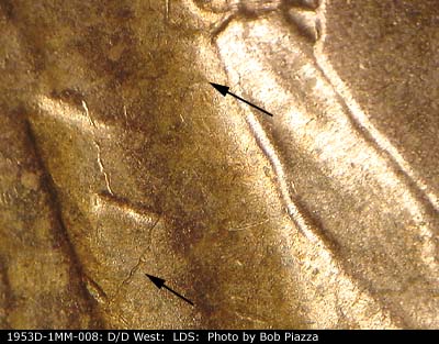 Die-stage C marker on 1953D•1MM•008 (1953 Repunched Mint Mark).