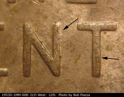 Die-stage C marker on 1953D•1MM•008 (1953 Repunched Mint Mark).