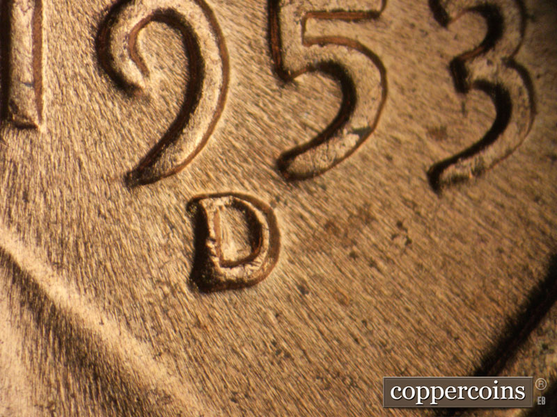 1953 Lincoln cent obverse, CopperCoins die 1953D•1MM•009.