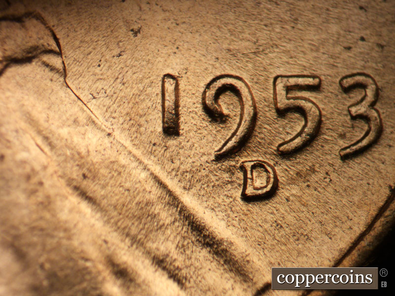 Die-stage B marker on 1953D•1MM•009 (1953 Repunched Mint Mark).
