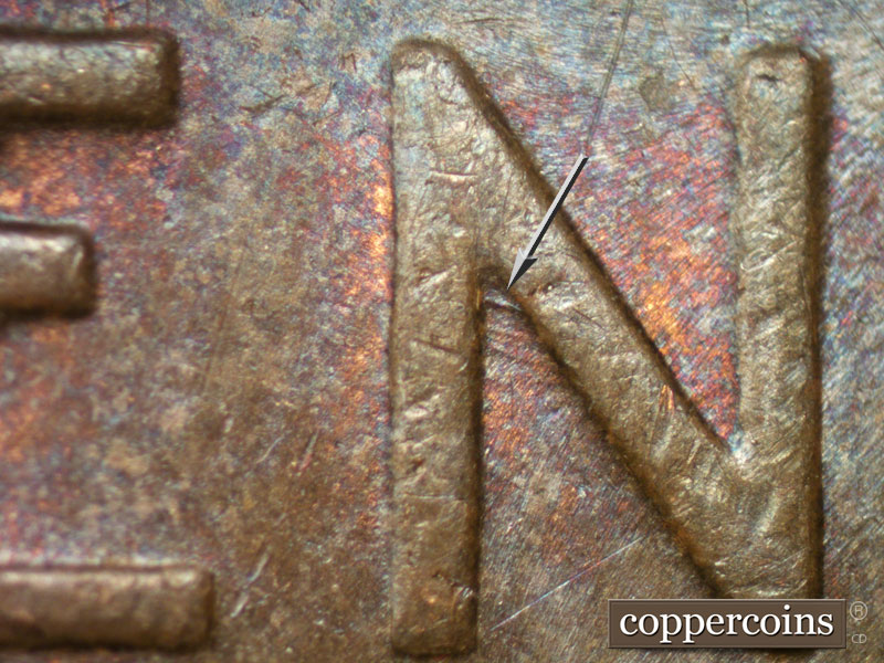 Die-stage B marker on 1953D•1MM•010 (1953 Repunched Mint Mark).