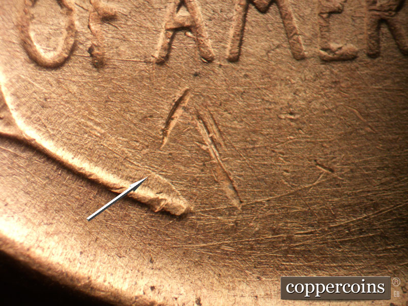 Die-stage B marker on 1953D•1MM•011 (1953 Repunched Mint Mark).