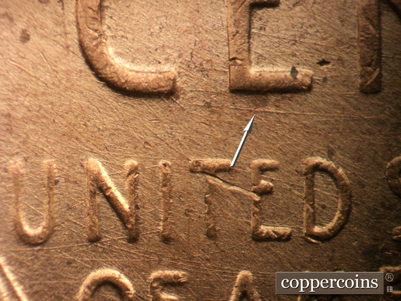 Die-stage B marker on 1953D•1MM•011 (1953 Repunched Mint Mark).