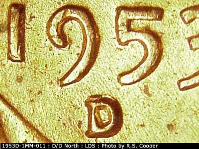 Die-stage C marker on 1953D•1MM•011 (1953 Repunched Mint Mark).