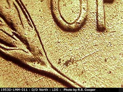 Die-stage C marker on 1953D•1MM•011 (1953 Repunched Mint Mark).