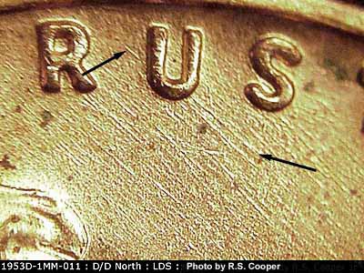 Die-stage C marker on 1953D•1MM•011 (1953 Repunched Mint Mark).