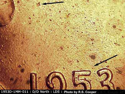 Die-stage C marker on 1953D•1MM•011 (1953 Repunched Mint Mark).