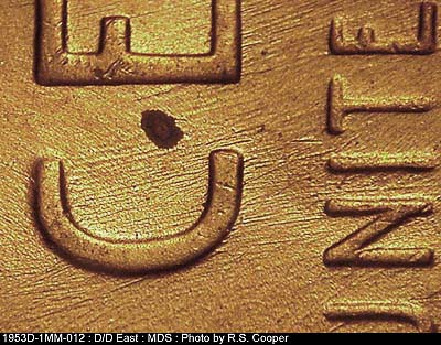 Die-stage B marker on 1953D•1MM•012 (1953 Repunched Mint Mark).