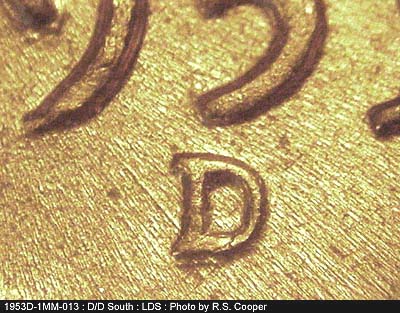 Die-stage C marker on 1953D•1MM•013 (1953 Repunched Mint Mark).