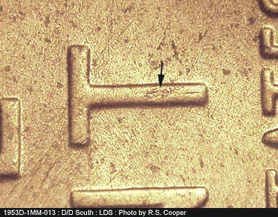 Die-stage C marker on 1953D•1MM•013 (1953 Repunched Mint Mark).