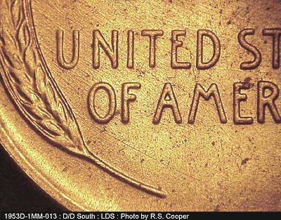 Die-stage C marker on 1953D•1MM•013 (1953 Repunched Mint Mark).