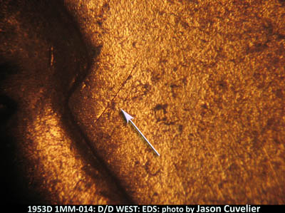Die-stage A marker on 1953D•1MM•014 (1953 Repunched Mint Mark).