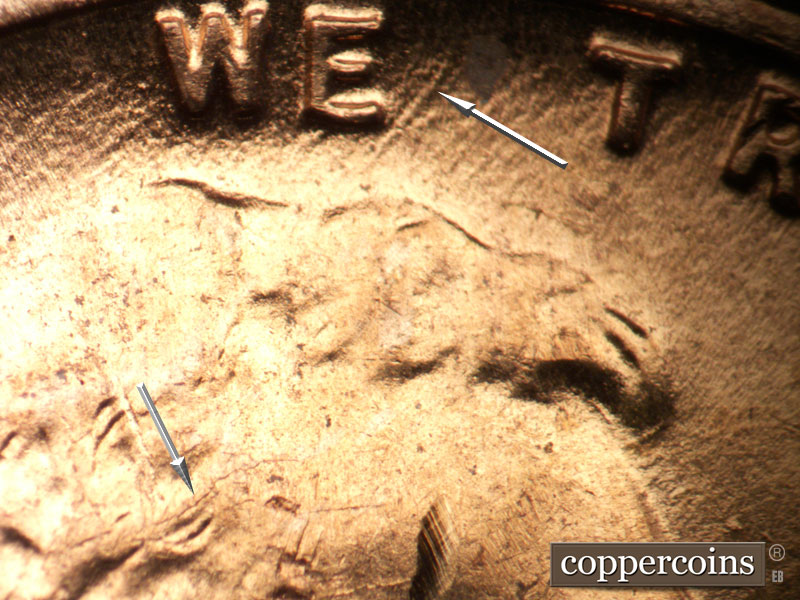 Die-stage B marker on 1953D•1MM•014 (1953 Repunched Mint Mark).