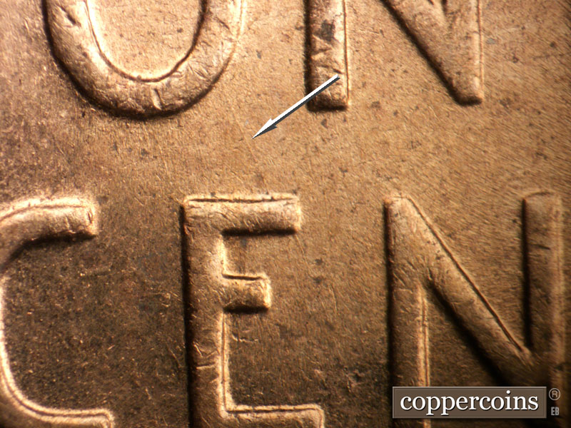 Die-stage B marker on 1953D•1MM•014 (1953 Repunched Mint Mark).