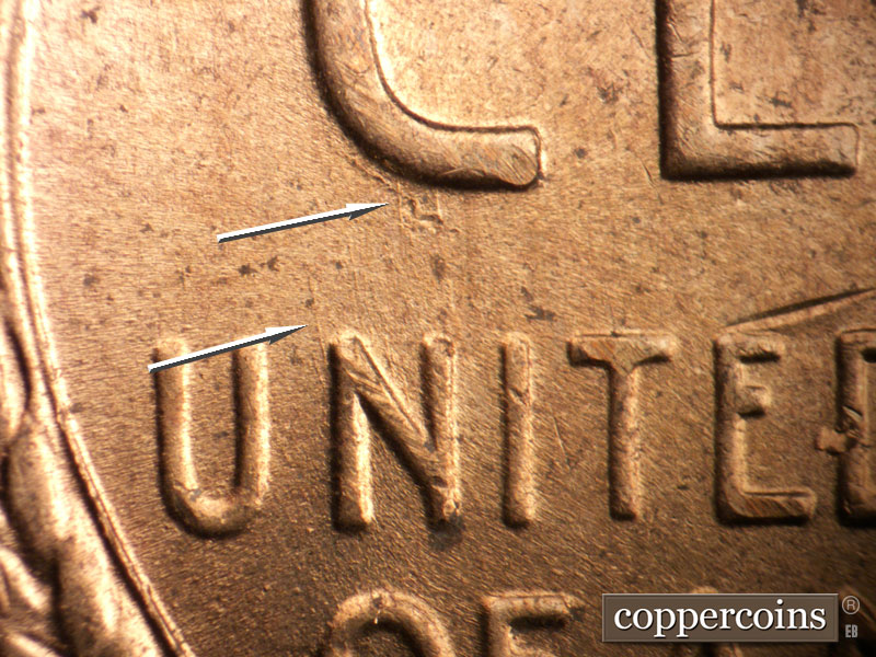 Die-stage B marker on 1953D•1MM•014 (1953 Repunched Mint Mark).