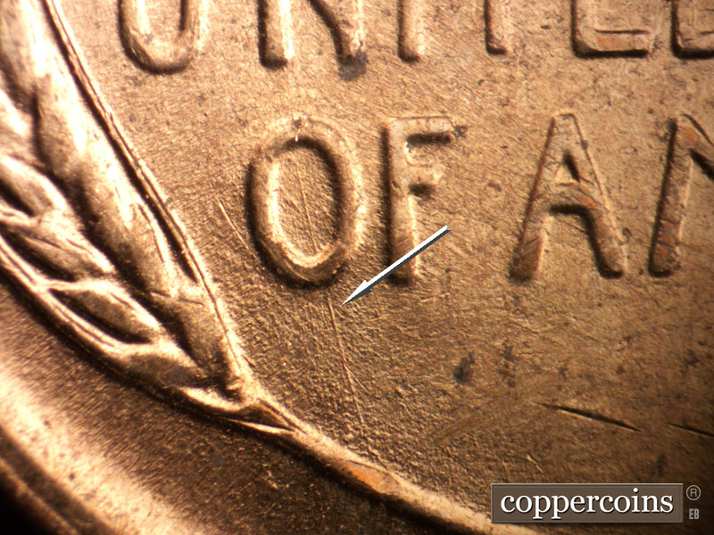 Die-stage B marker on 1953D•1MM•014 (1953 Repunched Mint Mark).