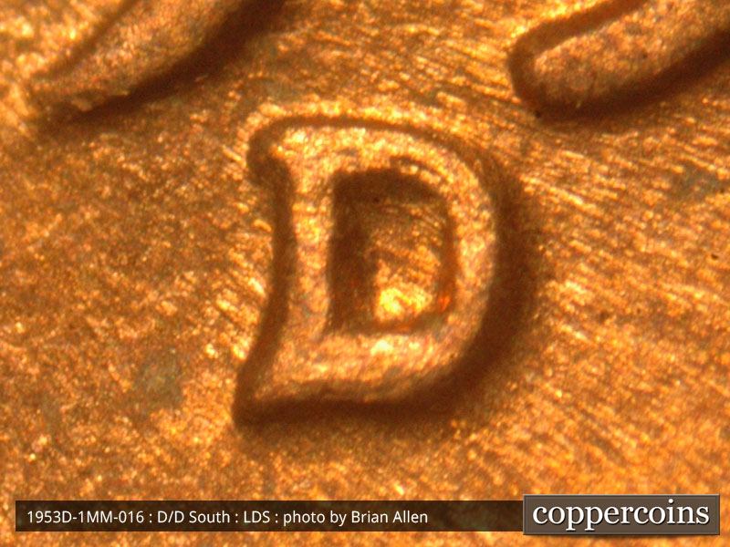 Die-stage C marker on 1953D•1MM•016 (1953 Repunched Mint Mark).