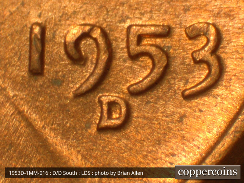 Die-stage C marker on 1953D•1MM•016 (1953 Repunched Mint Mark).