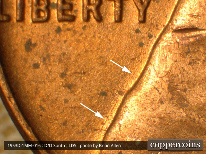 Die-stage C marker on 1953D•1MM•016 (1953 Repunched Mint Mark).