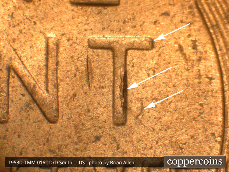 Die-stage C marker on 1953D•1MM•016 (1953 Repunched Mint Mark).