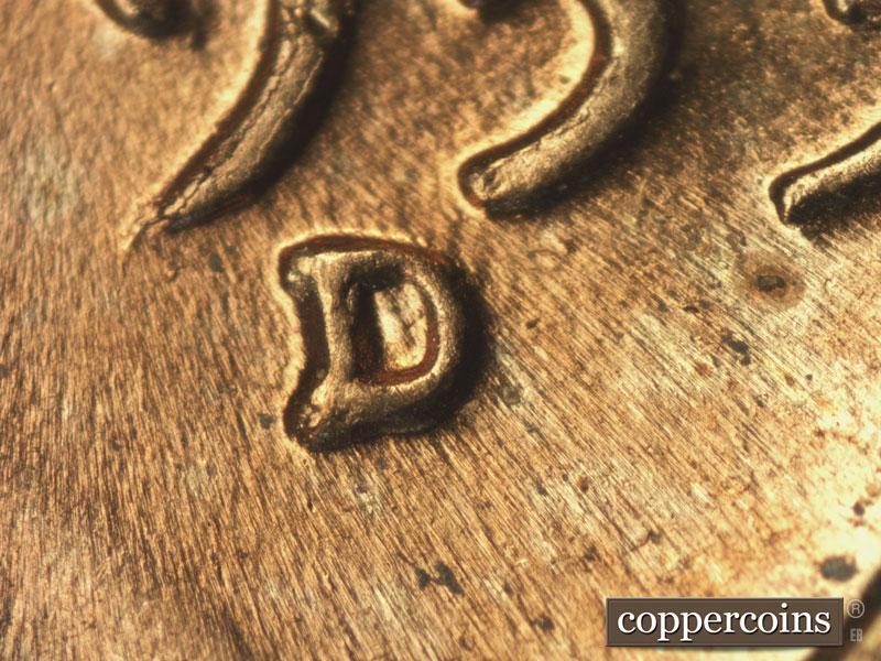 Die-stage C marker on 1953D•1MM•017 (1953 Repunched Mint Mark).