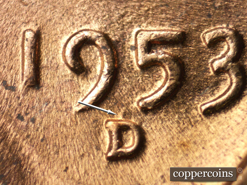 1953 Lincoln cent obverse, CopperCoins die 1953D•1MM•018.