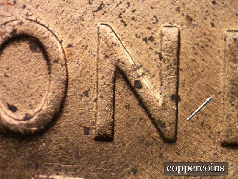 Die-stage B marker on 1953D•1MM•018 (1953 Repunched Mint Mark).