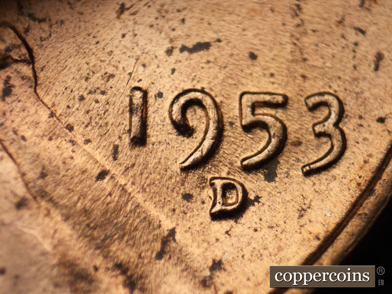 Die-stage C marker on 1953D•1MM•018 (1953 Repunched Mint Mark).