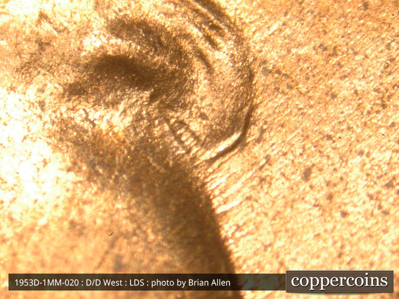 Die-stage C marker on 1953D•1MM•020 (1953 Repunched Mint Mark).