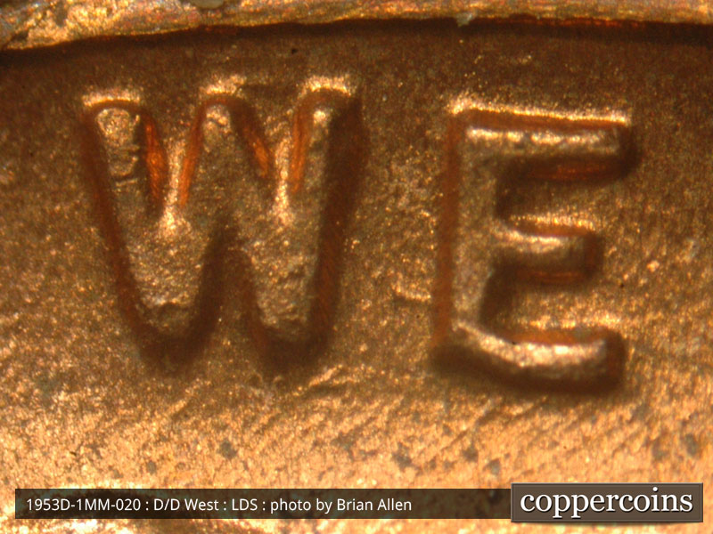 Die-stage C marker on 1953D•1MM•020 (1953 Repunched Mint Mark).