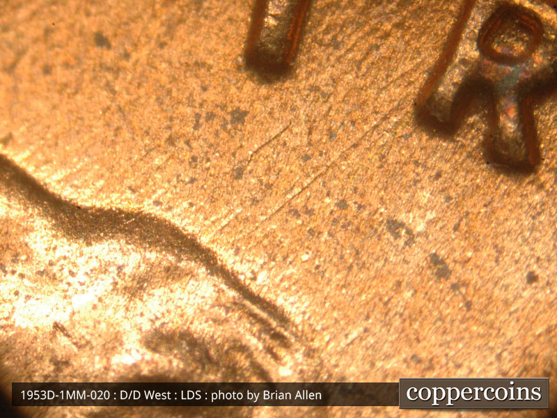Die-stage C marker on 1953D•1MM•020 (1953 Repunched Mint Mark).