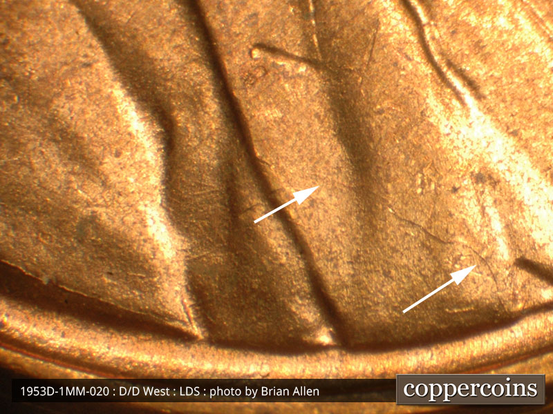 Die-stage C marker on 1953D•1MM•020 (1953 Repunched Mint Mark).