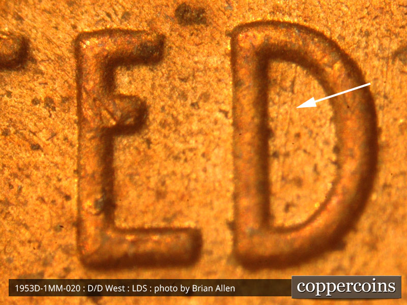Die-stage C marker on 1953D•1MM•020 (1953 Repunched Mint Mark).